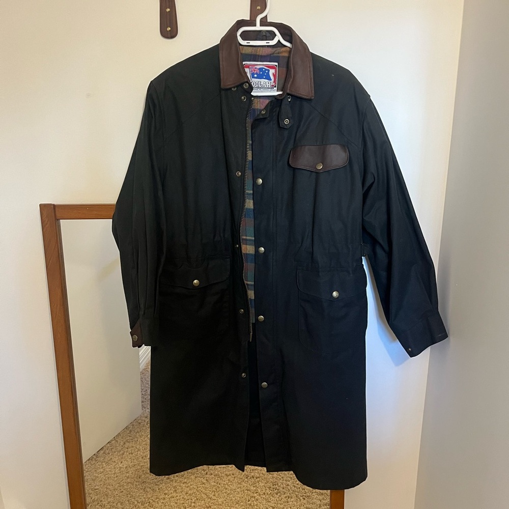 Vintage 90s Koolah Waxed Duster Jacket Black | Men’s Small | Deadstock / Unworn